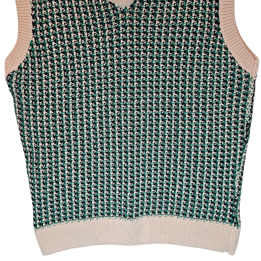 Zara Mens V-Neck Sweater Vest in Green, Cream Size Large/ XLarge - Picture 3 of 9